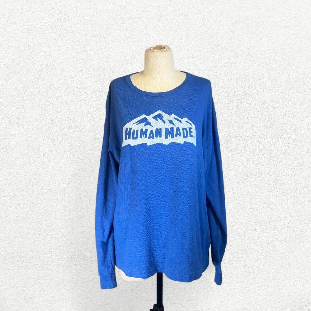 Human Made Japan Long Sleeve Mountain Logo Graphic Tee in Blue